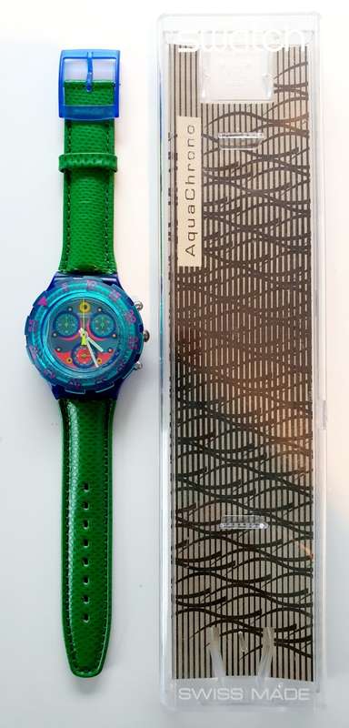 VINTAGE SWATCH AQUA CHRONO - STUNNING 90`s - HIGHLY COLLECTIBLE - IN ORIGINAL BOX